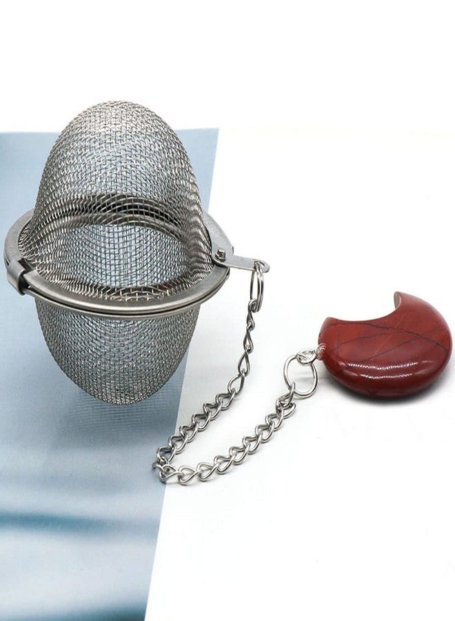 LE SKY 5 Pcs Tea Filter Stainless Steel with Moon Crystal Energy Stone Tea Strainers with Fine Mesh Extend Chain Hook Tea Ball Infuser for Loose Tea Leaves Spices Seasonings - Image 5