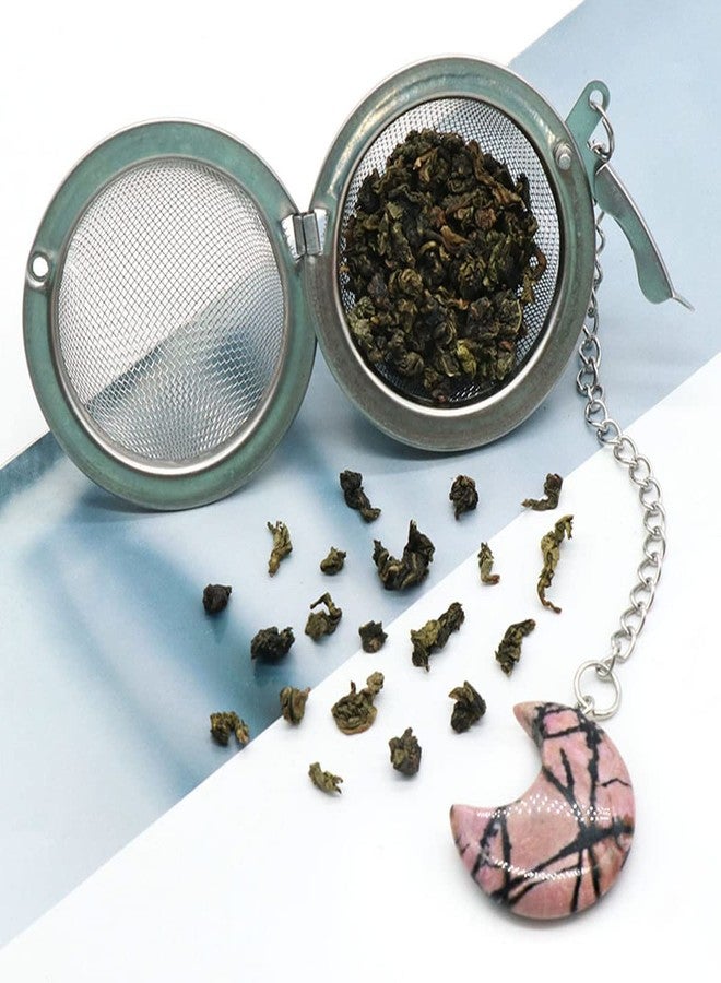 LE SKY 5 Pcs Tea Filter Stainless Steel with Moon Crystal Energy Stone Tea Strainers with Fine Mesh Extend Chain Hook Tea Ball Infuser for Loose Tea Leaves Spices Seasonings - Image 4