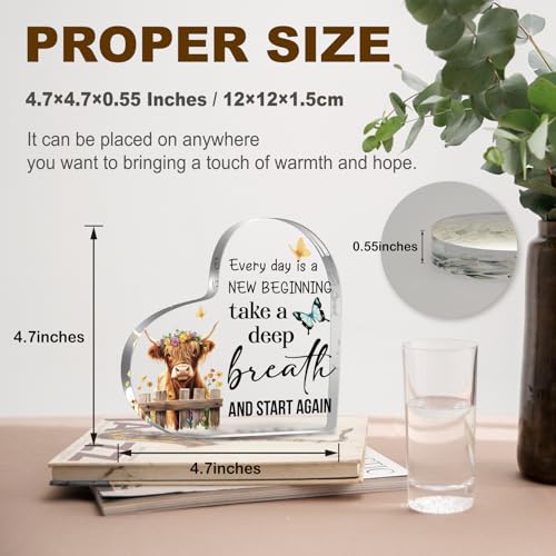 YAANUNULU Highland Cow Acrylic Keepsake Gifts for Women Friends Daughter Sister, Every day is a new beginning - Highland Cow Art Decor, Motivational and Inspirational Decorations for Home, Housewarming Gifts - Image 2