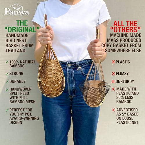 PANWA Handmade 100% Thai Bamboo Hanging Orchid Basket – 4 Inch Set of 3 - Image 4