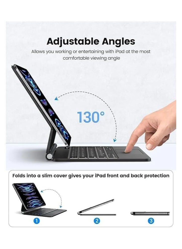 Magic Smart Bluetooth Keyboard Case Compatible with iPad (A16) 11th Generation Case 11 inch 2025 with Trackpad RGB Keyboard for iPad 11th Generation - Image 4