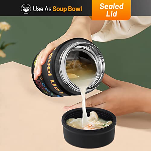 Charcy 17oz Thermo for Hot Food, Insulated Lunch Food Container with Folding Spoon QB - Black Game - Image 5