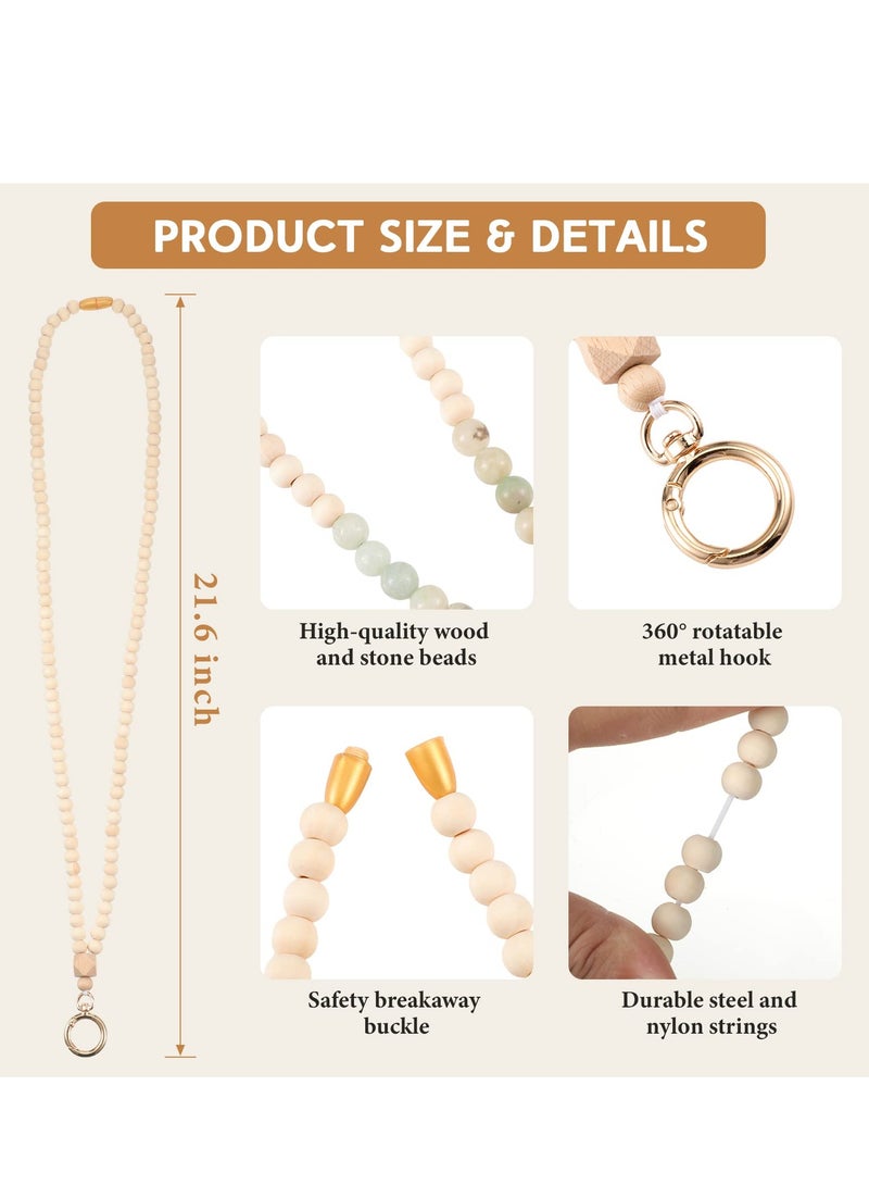 SOLARAE 6 Pcs Wood Beaded Lanyard for ID Badges and Keys Chain Holder Boho Teacher Breakaway Lanyard Wooden Badge Holder Lanyard Beaded Lanyard Cute Badge Necklace for Women Teacher Nurse Gift, 6 Style - Image 2