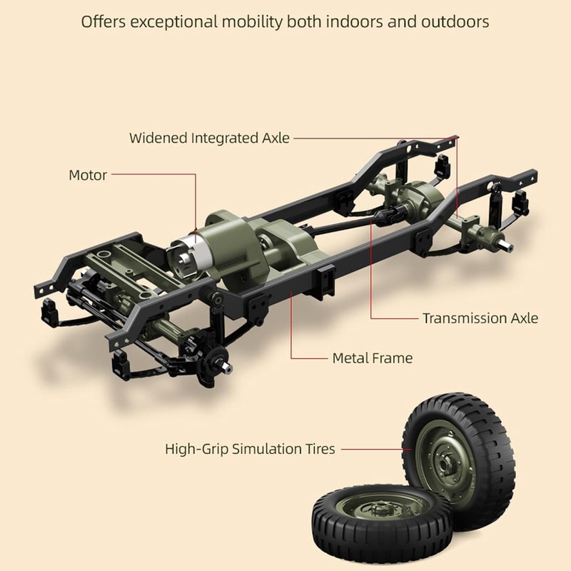 ييكيشو RC Rock Crawler 4x4 سيارات تحكم عن بعد عسكرية للطرق الوعرة، مقياس 1/10، جاهزة للتشغيل، جميع التضاريس، تردد 2.4 جيجاهرتز، تحكم نسبي كامل، هواية RC للبالغين من عمر 15+ | زاحف صخري عسكري RC - Image 4
