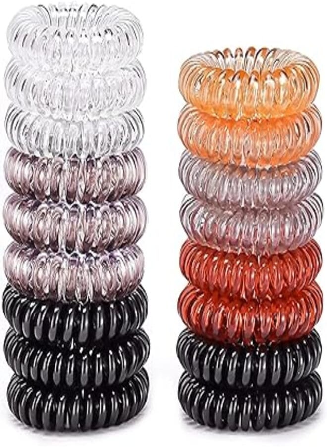 Teqifu 17 Pack Hair Elastics, No Crease Spiral Hair Ties Hair Bands Multi Color Waterproof Phone Cord Hair Scrunchies Hair Coils Accessories for Women Girls 