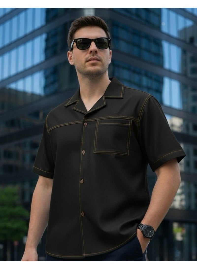 Dayton Italian Style Camp Collar Shirt – Lycra Short Sleeve Summer Shirt - Image 1
