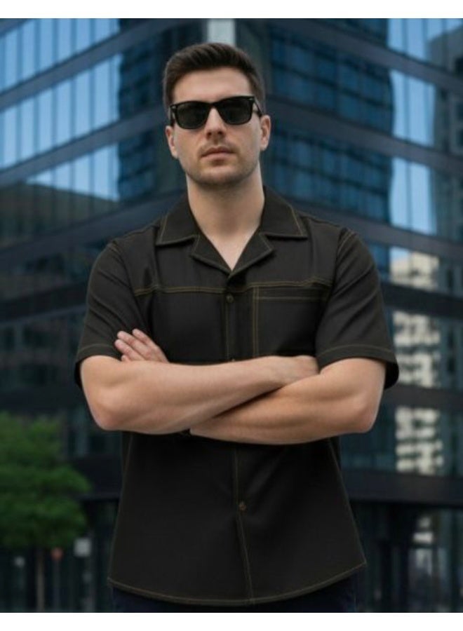 Dayton Italian Style Camp Collar Shirt – Lycra Short Sleeve Summer Shirt - Image 2