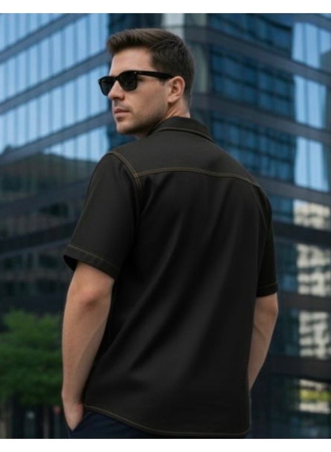 Dayton Italian Style Camp Collar Shirt – Lycra Short Sleeve Summer Shirt - Image 3