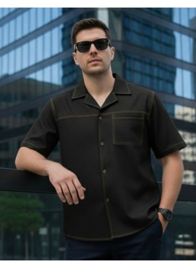 Dayton Italian Style Camp Collar Shirt – Lycra Short Sleeve Summer Shirt - Image 4