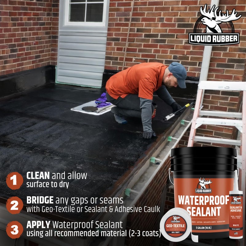Liquid Rubber Waterproof Sealant â€“ DIY Leak Repair Coating for Flat, Metal & Low Slope Roofs, Foundations, Gutters & More â€“ Flexible Protective Membrane - Black - 1 Quart - Image 5
