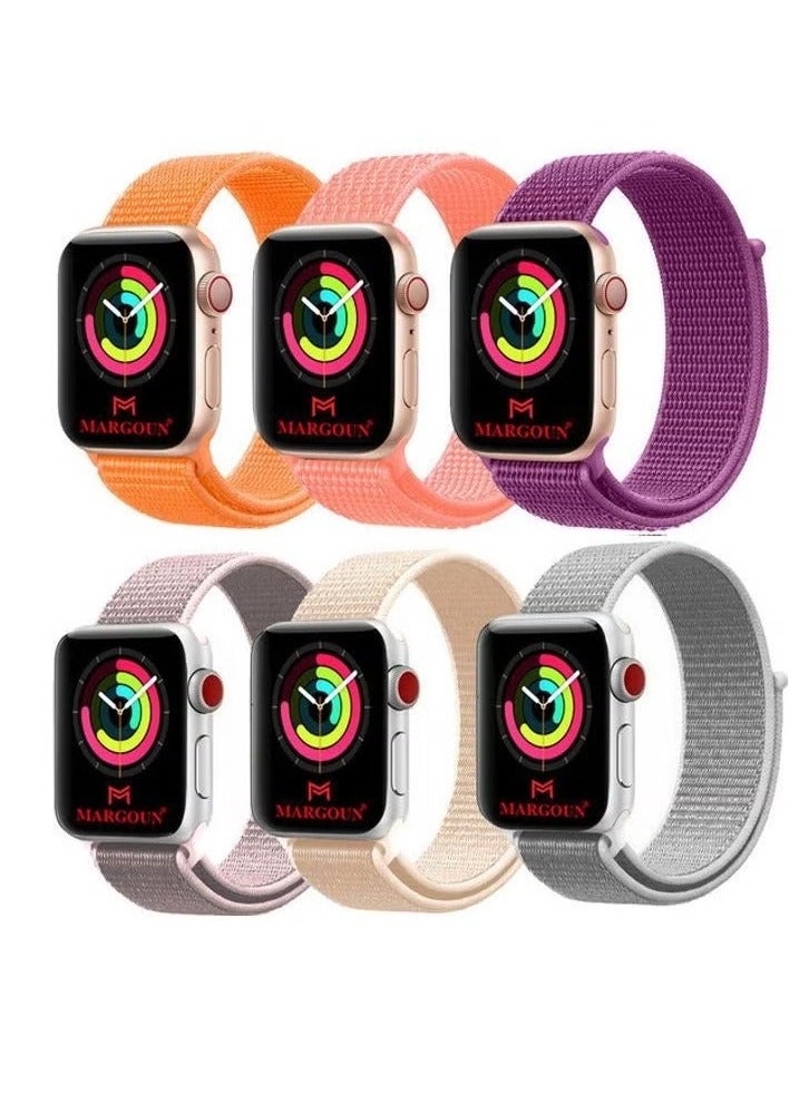 vesus 6-Piece Sport Nylon Loop Replacement Band for Apple Watch Series 7/6/SE/5/4/3/2/1 42/44/45mm Multicolor Bundle10
