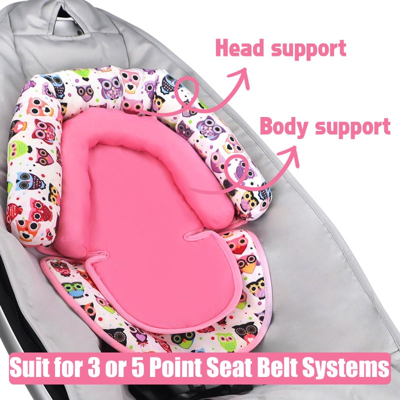 KAKIBLIN Toddler Head Support for Car Seat, Infant Car Seat Insert, Baby Soft Neck and Body Support Pillow for Carseat, Pink - Image 2