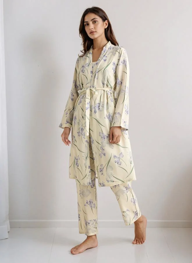 سبلاش فيڤ طقم بيجامة مع روب وبلوزة بلا أكمام وبنطلون بيجامة