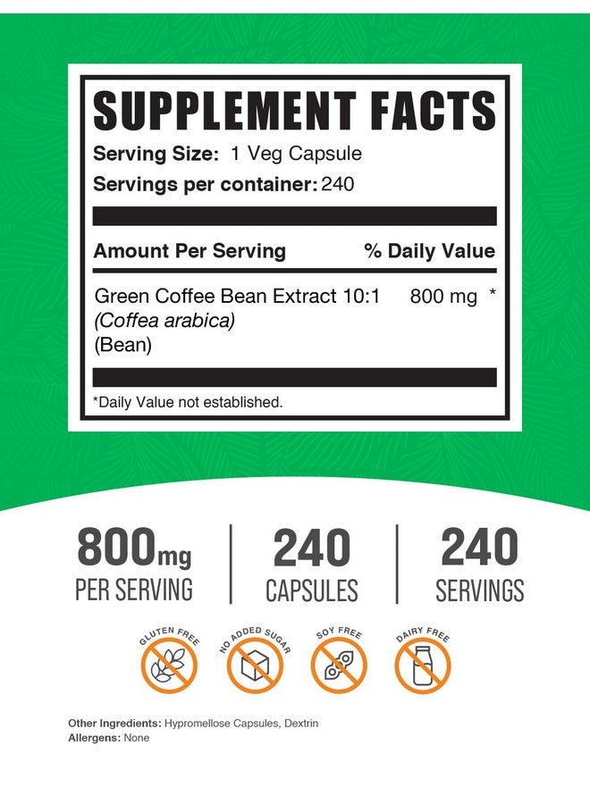 BulkSupplements.com Green Coffee Bean Extract Capsules - Green Coffee Bean Supplements, Green Coffee Bean Capsules - Green Coffee Bean 8000mg, Vegan - 1 Capsule per Serving, 240 Veg Capsules - Image 2