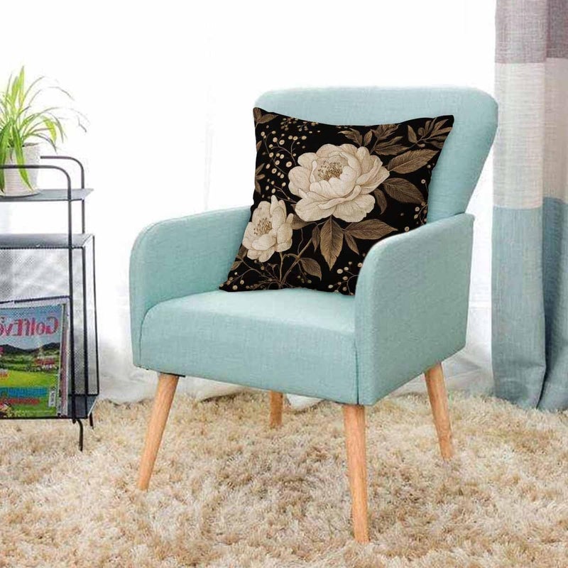 AOYEGO Peonies and Roses Throw Pillow Cover Gold and White Flower Leaves Foliage Berries Oriental Style Luxury Bloom Pillow Case 18x18 Inch Decorative Men Women Room Cushion Cover for Couch - Image 3