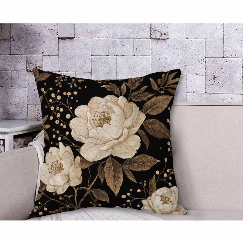 AOYEGO Peonies and Roses Throw Pillow Cover Gold and White Flower Leaves Foliage Berries Oriental Style Luxury Bloom Pillow Case 18x18 Inch Decorative Men Women Room Cushion Cover for Couch - Image 4