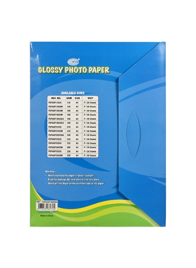 FIS Glossy Photo Paper, A4 Size(210x297mm), 180 Gsm Thickness, 50 Sheets Per Pack-FSPAGP18050N  - Image 2