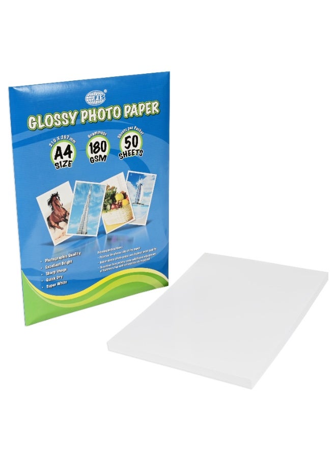 FIS Glossy Photo Paper, A4 Size(210x297mm), 180 Gsm Thickness, 50 Sheets Per Pack-FSPAGP18050N  - Image 3