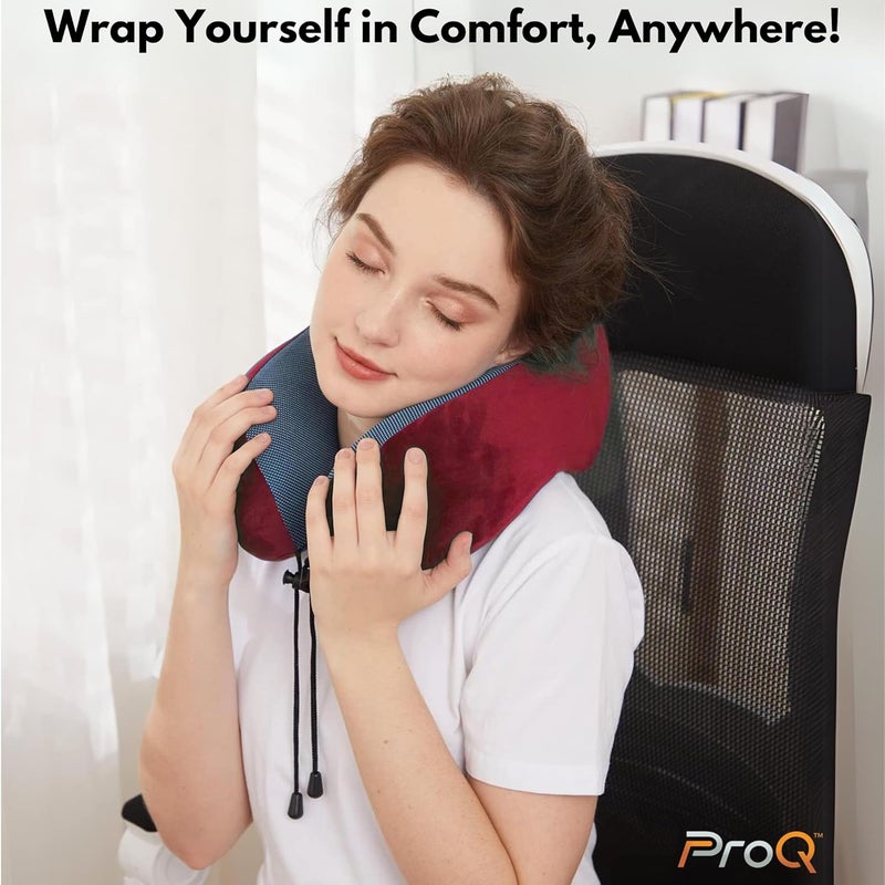 ProQ Neck Pillow for Travelling - Travel Pillow for Flights - Memory Foam Neck Pillow - Travel Neck Rest Pillows - Traveling Pillow for Men, Women Travelling Accessories, Lightweight, Portable, Red - Image 3