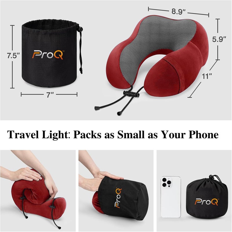 ProQ Neck Pillow for Travelling - Travel Pillow for Flights - Memory Foam Neck Pillow - Travel Neck Rest Pillows - Traveling Pillow for Men, Women Travelling Accessories, Lightweight, Portable, Red - Image 5