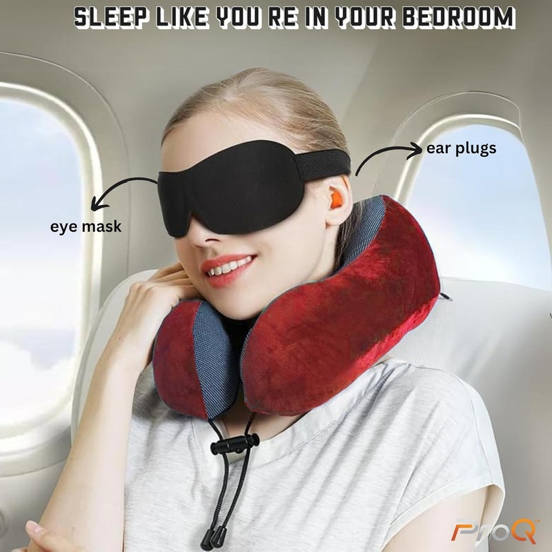 ProQ Neck Pillow for Travelling - Travel Pillow for Flights - Memory Foam Neck Pillow - Travel Neck Rest Pillows - Traveling Pillow for Men, Women Travelling Accessories, Lightweight, Portable, Red - Image 2