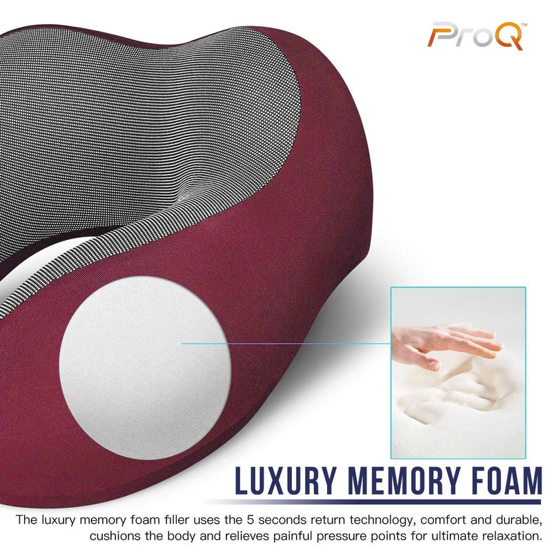ProQ Neck Pillow for Travelling - Travel Pillow for Flights - Memory Foam Neck Pillow - Travel Neck Rest Pillows - Traveling Pillow for Men, Women Travelling Accessories, Lightweight, Portable, Red - Image 4