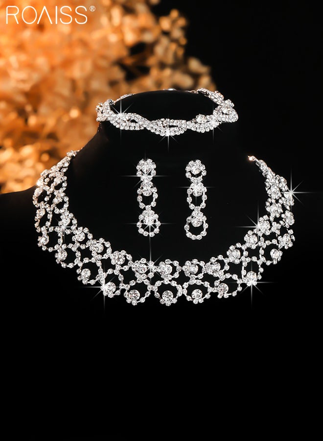 رويس مجموعة مجوهرات فاخرة من 4 قطع من الفضة للنساء، مجموعة مجوهرات زفاف لامعة مزينة بالشراشيب، مناسبة للحفلات والمهرجانات، إكسسوارات أزياء أنيقة - Image 5
