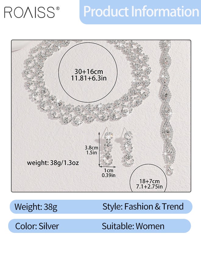 رويس مجموعة مجوهرات فاخرة من 4 قطع من الفضة للنساء، مجموعة مجوهرات زفاف لامعة مزينة بالشراشيب، مناسبة للحفلات والمهرجانات، إكسسوارات أزياء أنيقة - Image 2