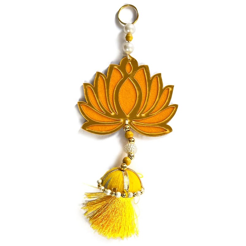 Craft Shop India Craft Shop India Yellow Acrylic Lotus Flower with Tassels Style for Hanging Wall Decor Mandir Temple Pooja Home Diwali Decor Wedding and All Festival DecorSet of 18 