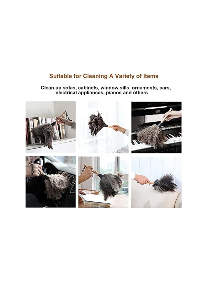 promass Feather Duster Fur Brush Anti-Static with Wood Handle Reusable, Fluffy Natural Feather Duster for Cleaning Supplies Washable, Keyboard, Home, Car, Office - Image 5