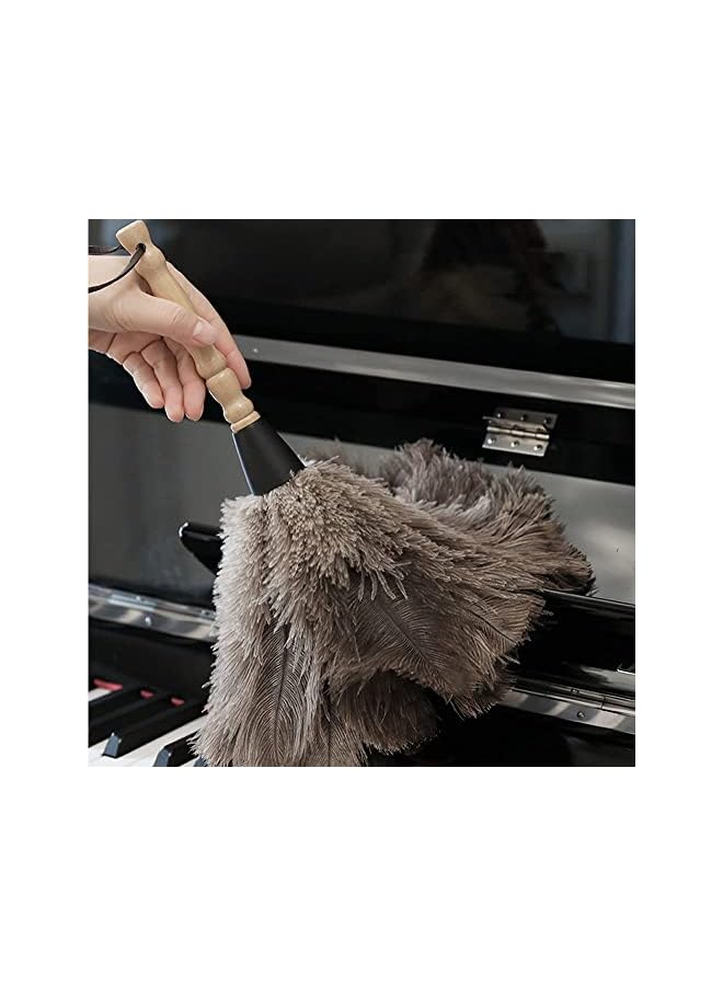 promass Feather Duster Fur Brush Anti-Static with Wood Handle Reusable, Fluffy Natural Feather Duster for Cleaning Supplies Washable, Keyboard, Home, Car, Office - Image 2
