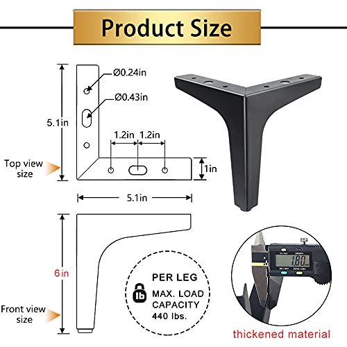 GOSCHE Metal Furniture Legs Set of 4, Matte Black Sofa Legs 6 inch, Modern Style Replacement feet for Couch Dresser Chair Bed Table Cabinet Ottoman Cupboard DIY Replacement Parts - Image 4