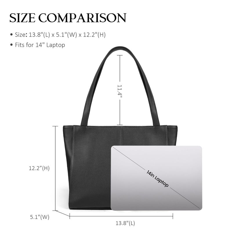 befen Black Genuine Leather Tote Bag for Women Work, Women's Leather Shoulder Bags Purses Satchel Handbags with Top Handles Work Purse - Image 3