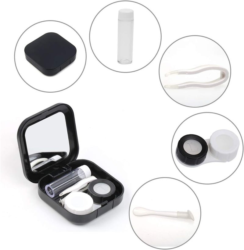 Ahier AHIER Portable Contact Lens Case Travel Kit Mirror bottle  tweezers Container Holder black  - Image 2