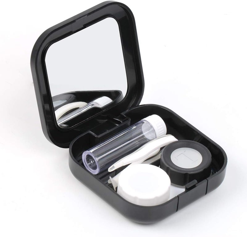 Ahier AHIER Portable Contact Lens Case Travel Kit Mirror bottle  tweezers Container Holder black  - Image 1