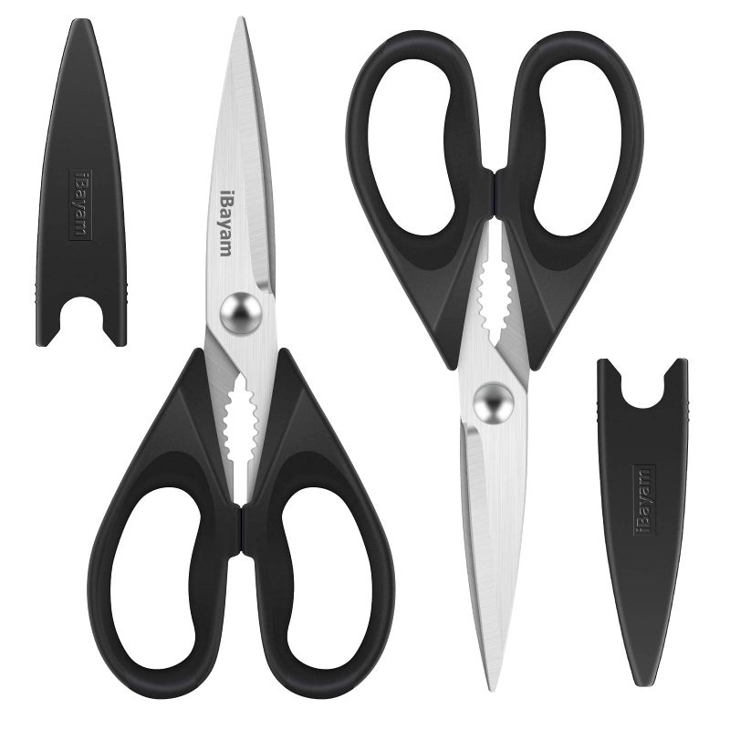 iBayam Black Kitchen Scissors - Heavy Duty Meat & Poultry Shears, Dishwasher Safe Stainless Steel Utility Scissors, 2-Pack Black Kitchen Utensils Set for New Home Essentials - Image 1