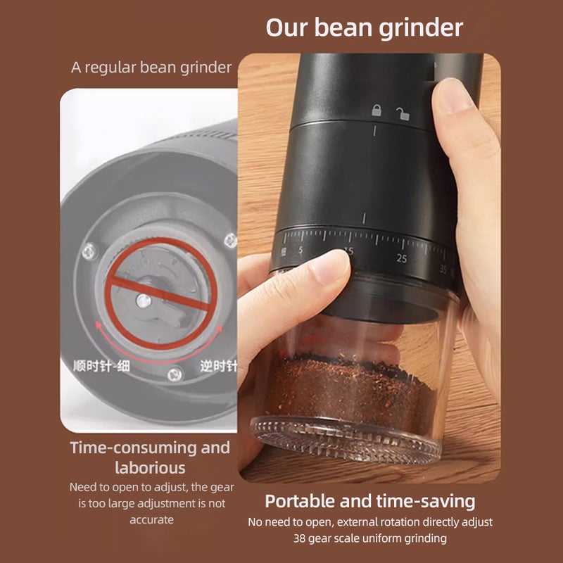 Portable Electric Burr Coffee Grinder Ceramic Burr Grinder USB Rechargeable Coffee Bean Grinder with 38 Grinding Settings Cleaning Brush Included for Coffee Espresso Latte - Image 4