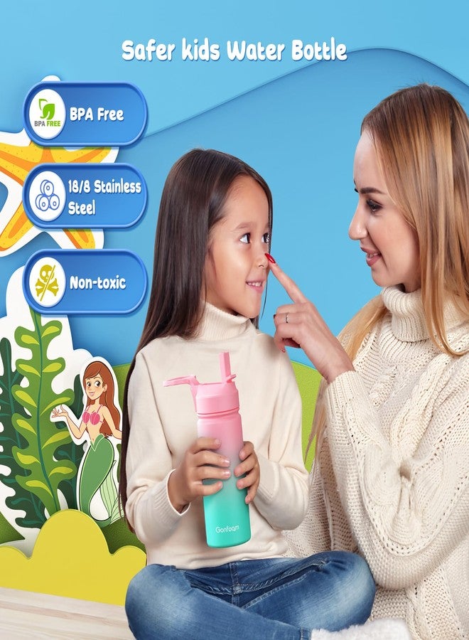Gonfoam Kids Water Bottle, 2-Pack 16oz Kids Water Bottle with Stickers for School, insulated Stainless Steel Straw Cup(Pink+Blue) - Image 4