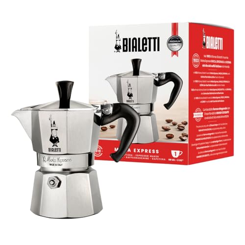 BIALeTTI Bialetti  Moka Express Iconic Stovetop Espresso Maker Makes Real Italian Coffee Moka Pot 1 Cup 2 Oz  60 Ml Aluminium Silver 