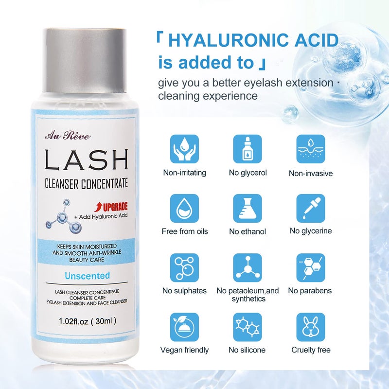 AuReve Lash Shampoo Concentrate 30ml Lash Cleanser Concentrate Add Hyaluronic Acid Oil-Free Lash Extension Shampoo Perfect for Salonï¼ŒUnscented - Image 2