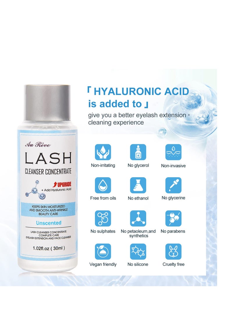 AuReve Lash Shampoo Concentrate 30ml Lash Cleanser Concentrate Add Hyaluronic Acid Oil-Free Lash Extension Shampoo Perfect for Salon，Unscented  - Image 2