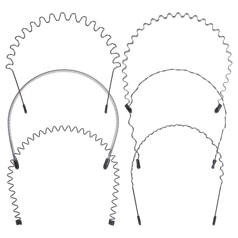 Lurrose 6Pcs Unisex Wavy Headband Metal Men Hair Band Elastic Non Slip Hair Hoop Sports Fashion Headwear for Women Menf