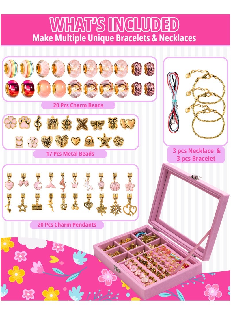 GRAFLO Bracelet Making Kit for Girls, Charm Bracelets Kit with 66pcs Beads with Jewelry Box, Elegant Clay Set for DIY Craft, Learning Toy Gift for Adolescent & Kids, for 6-12 Years Old (Gold) - Image 3