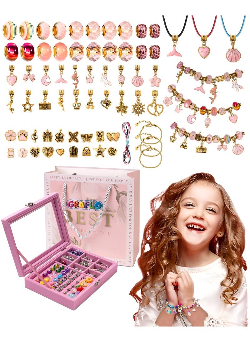 GRAFLO Bracelet Making Kit for Girls, Charm Bracelets Kit with 66pcs Beads with Jewelry Box, Elegant Clay Set for DIY Craft, Learning Toy Gift for Adolescent & Kids, for 6-12 Years Old (Gold) - Image 1
