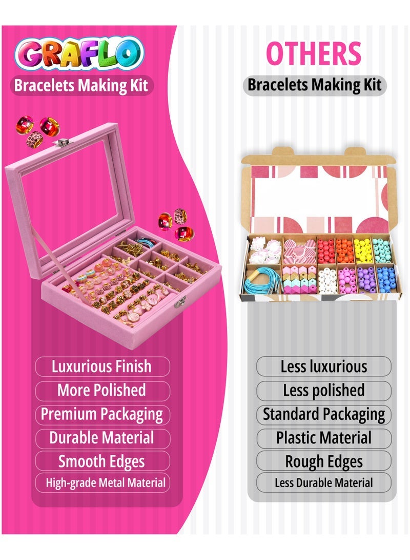 GRAFLO Bracelet Making Kit for Girls, Charm Bracelets Kit with 66pcs Beads with Jewelry Box, Elegant Clay Set for DIY Craft, Learning Toy Gift for Adolescent & Kids, for 6-12 Years Old (Gold) - Image 2