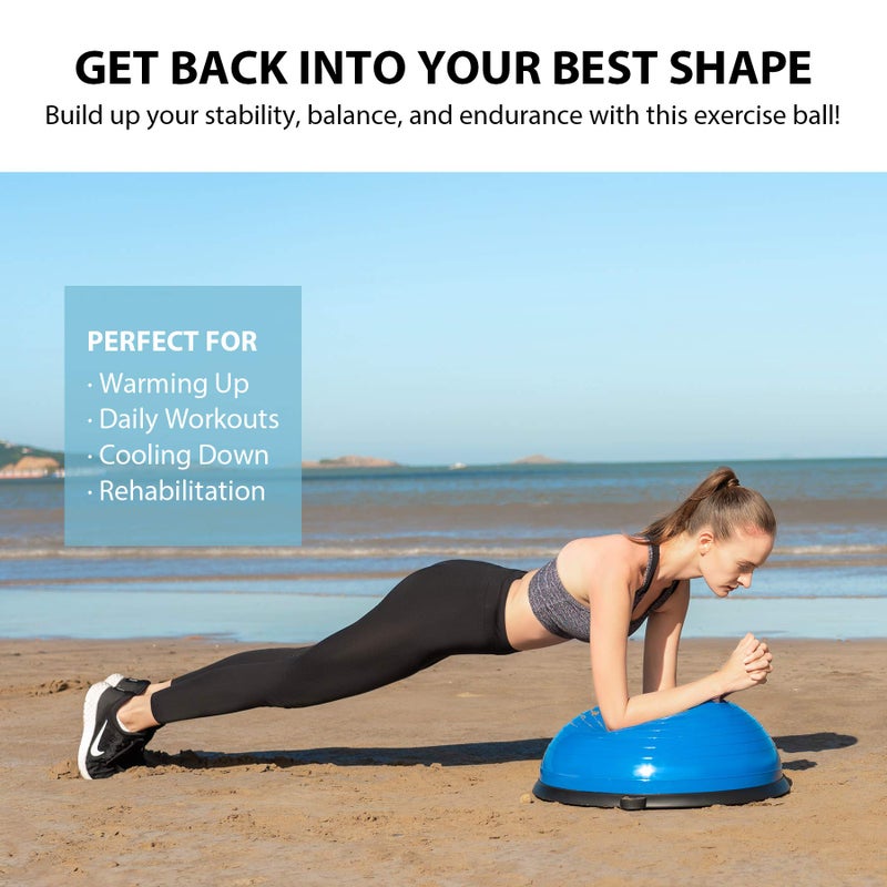 ZELUS Balance Ball Trainer with Resistance Bands and Foot Pump, Inflatable Yoga Ball for Home Gym Workouts, 23 Inch Exercise Half Ball for Balance Training Core Strength Fitness More, 330lb Cap - Image 4
