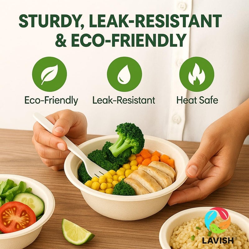 Lavish Sugarcane Bagasse Bowls 6Oz – 25 Pack | Biodegradable & Compostable Disposable Bowls | BPA-Free Eco-Friendly Tableware for Soup, Salad & Snacks - Image 3