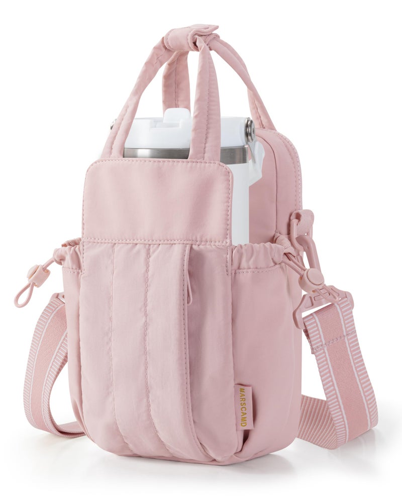 Marscamd Water Bottle Holder Bag with Strap for 32 oz, RFID Crossbody Water Bottle Carrier Bag for Walking, Travel, Gym, Hiking, Pink - Image 1