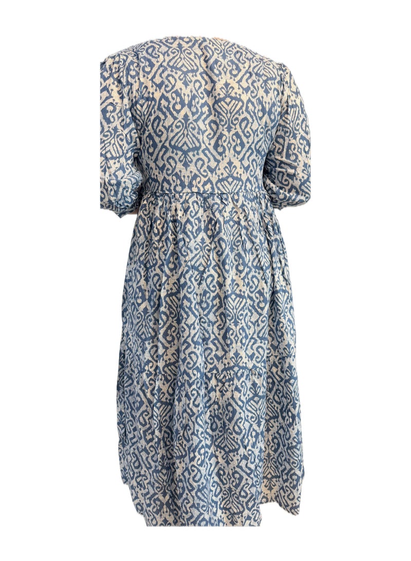 Maternity, Feeding Dress, Square Neck, 3/4 Sleeves, Blue and White, Stylish & Comfortable - Image 4