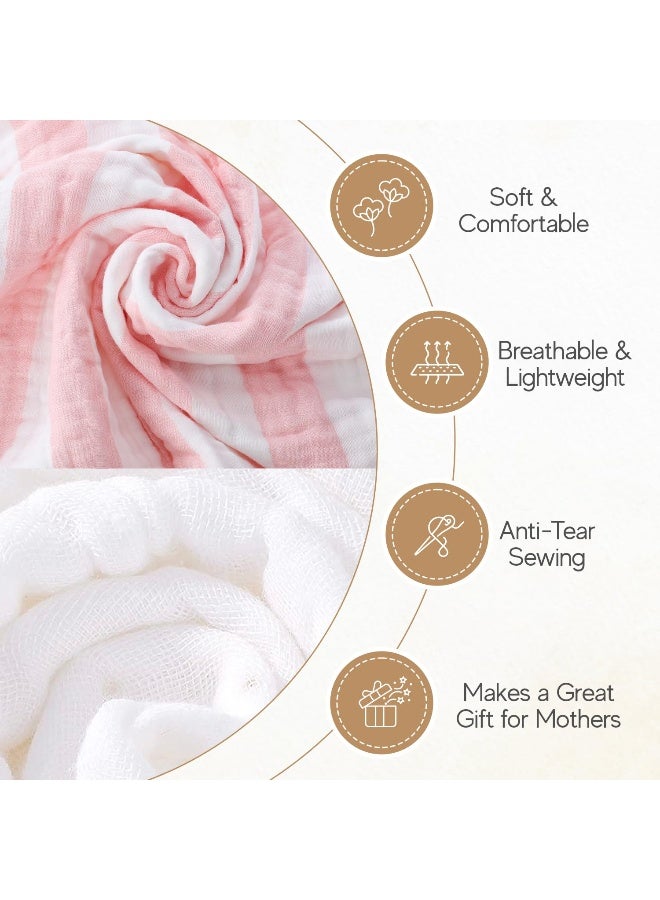 HardNok Muslin Hooded Baby Towel 4 Pack, Preuim Muslin 6 Layers Natural Cotton Baby Bath Towels, Soft and Comfortable for Boys,Girls (32x32,Pink Striped and White) - Image 4